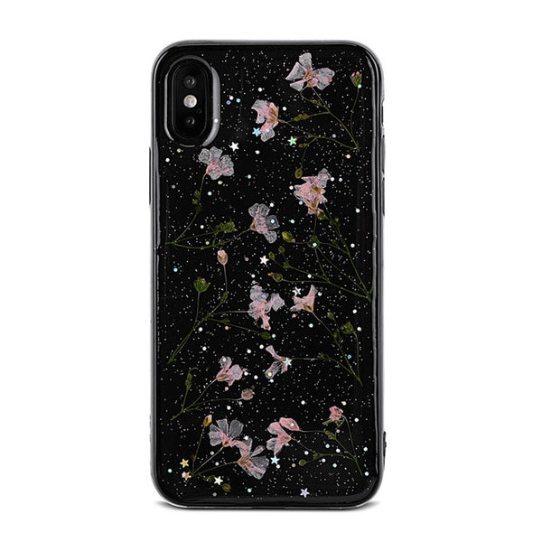 Real Flowers Dried Flowers Soft TPU Phone Case For iPhone X XS XR XS Max 6 6S 7 8 Plus Case Transparent beautiful Back Cover