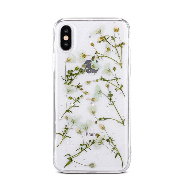 Real Flowers Dried Flowers Soft TPU Phone Case For iPhone X XS XR XS Max 6 6S 7 8 Plus Case Transparent beautiful Back Cover