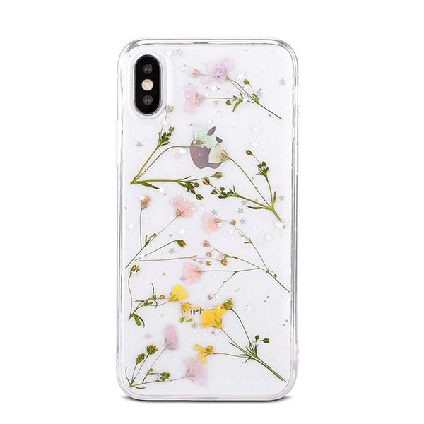 Real Flowers Dried Flowers Soft TPU Phone Case For iPhone X XS XR XS Max 6 6S 7 8 Plus Case Transparent beautiful Back Cover