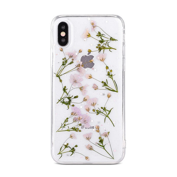 Real Flowers Dried Flowers Soft TPU Phone Case For iPhone X XS XR XS Max 6 6S 7 8 Plus Case Transparent beautiful Back Cover