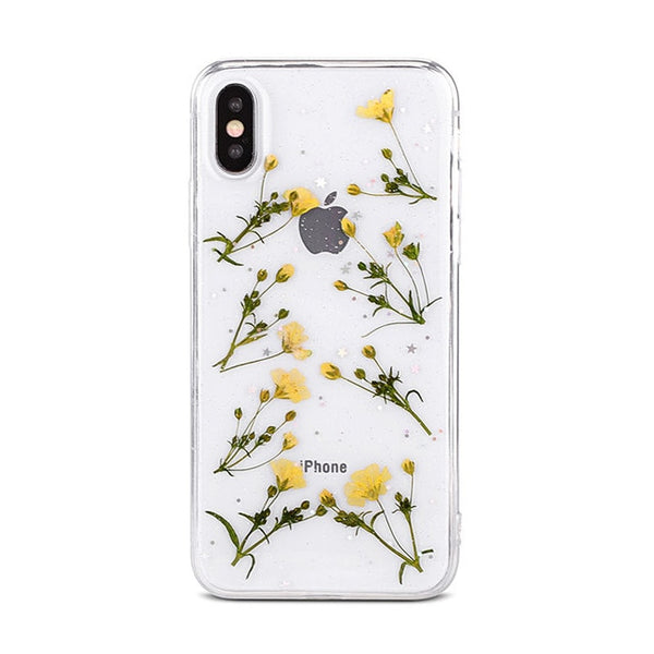 Real Flowers Dried Flowers Soft TPU Phone Case For iPhone X XS XR XS Max 6 6S 7 8 Plus Case Transparent beautiful Back Cover